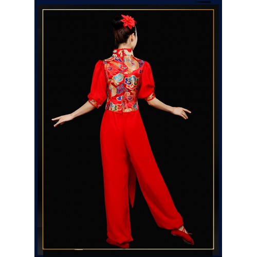 Gold red Chinese Folk Dance Clothes Yangko Dance Square Drum Dance Costume Chinese Traditional Dance Costumes outfits